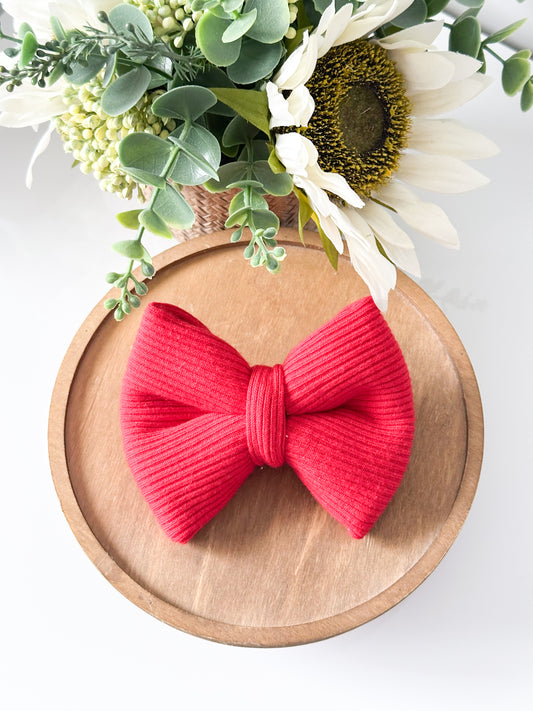 red ribbed classic dog bow