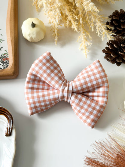 orange gingham classic dog bow
