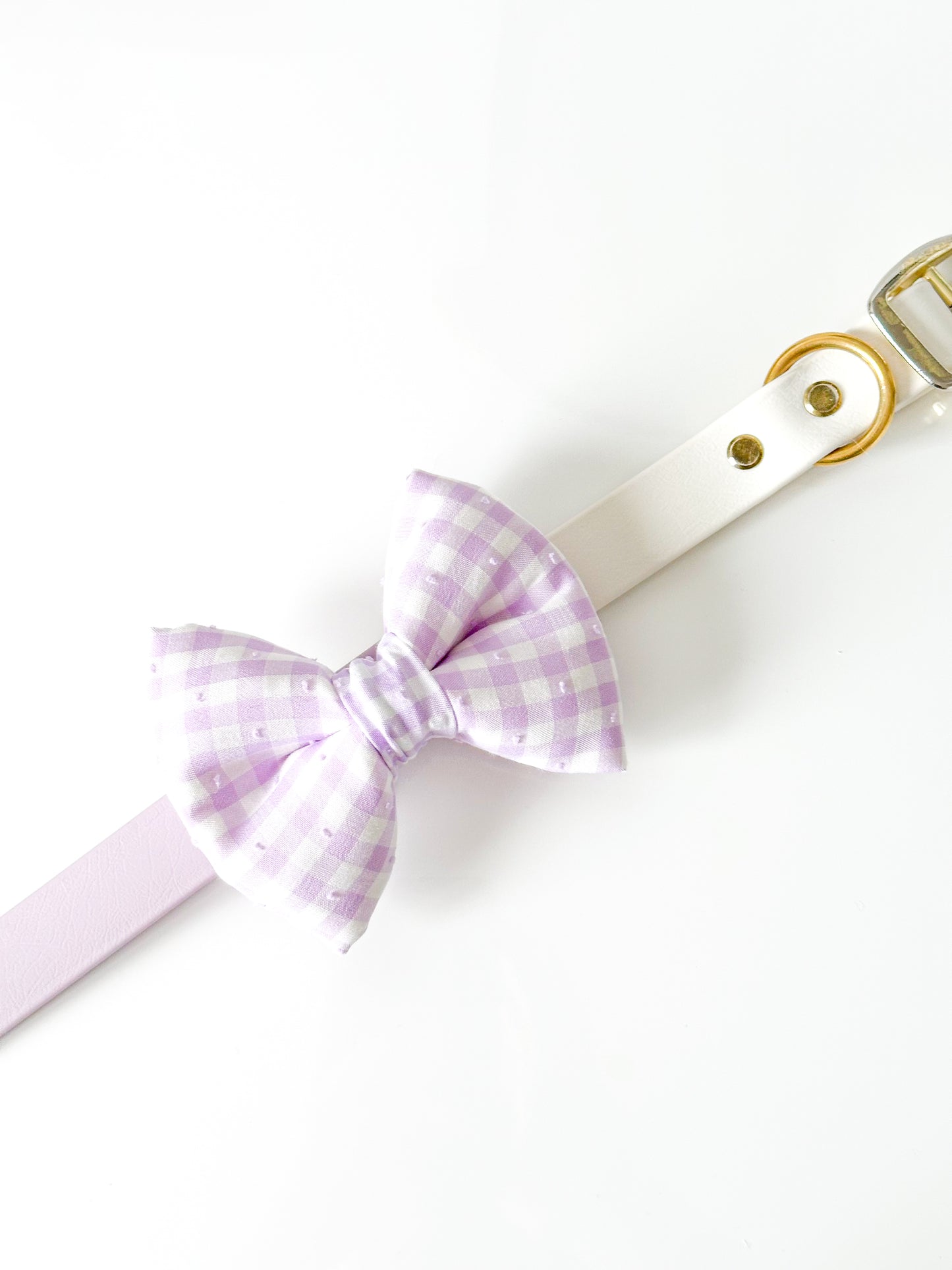 ditsy purple gingham classic dog bow.
