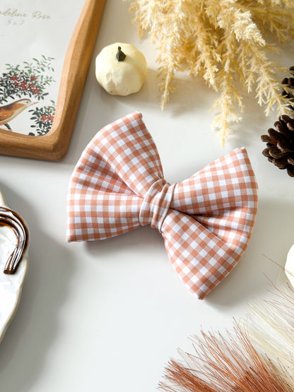 orange gingham classic dog bow