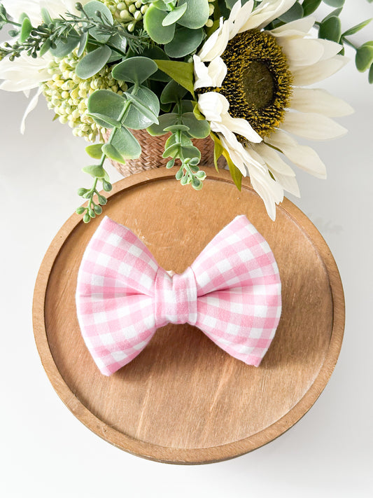 pink gingham classic dog bow