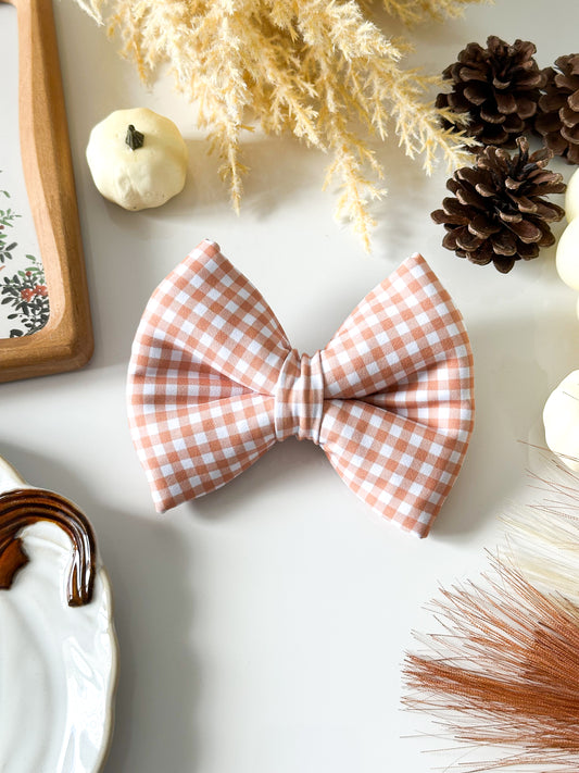 orange gingham classic dog bow