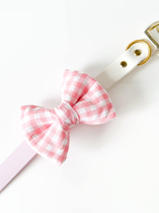 pink gingham classic dog bow