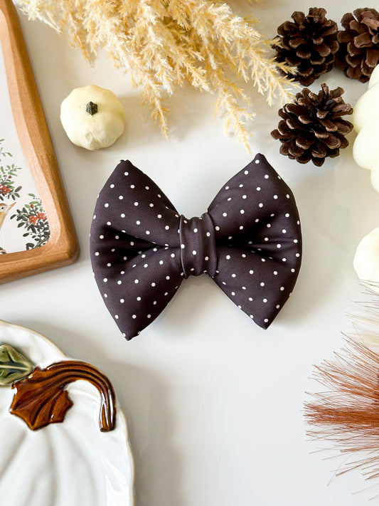 brown polka dot classic dog bow